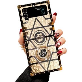 for Samsung Z Flip 4 Case, Galaxy Z Flip 4 case for Women Cute Glitter Bling Stylish Retro Shock TPU Protective Cover with Ring Kickstand for Samsung Galaxy Z Flip 4 (2022) (Purple Butterfly)