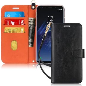FYY Designed for Samsung Galaxy S8 Case, PU Leather Wallet Phone Case with Card Holder Flip Protective Case Cover [Kickstand Feature][Wrist Strap] for Samsung Galaxy S8 Black