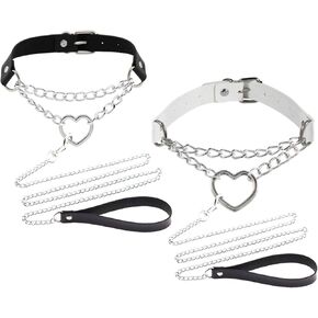 Heart of Love Adjustable Leather Collar Removable Suspension Chain Leather Adjustable Collar (black and white two-color model)
