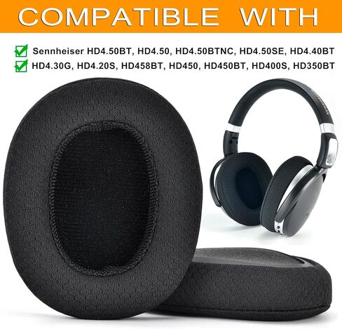 Ear Pads Compatible with Sennheiser HD 4.50BT, HD 4.50, HD 4.50BTNC, HD 4.50SE, HD 4.40BT, HD 4.30G, HD 4.20S, HD 458BT, HD 450, HD 450BT, HD 400S, HD 350BT Headset (Black Breathable Fabric) in Kuwait