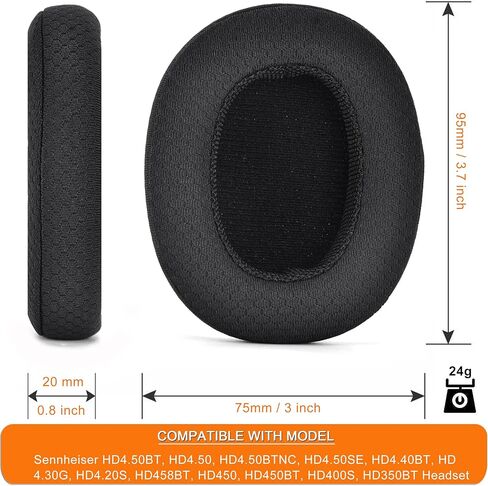 Ear Pads Compatible with Sennheiser HD 4.50BT, HD 4.50, HD 4.50BTNC, HD 4.50SE, HD 4.40BT, HD 4.30G, HD 4.20S, HD 458BT, HD 450, HD 450BT, HD 400S, HD 350BT Headset (Black Breathable Fabric) in Kuwait