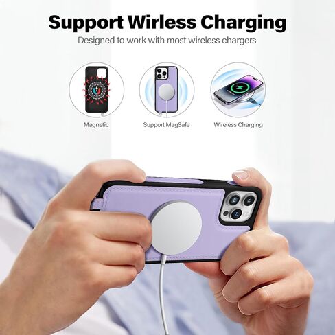 Antsturdy 2 في 1 حافظة محفظة قابلة للفصل لهاتف iPhone 15 Pro Max مع Magsafe، حافظة RFID للشحن اللاسلكي المغناطيسي من جلد البولي يوريثان، حافظة هاتف بغطاء قلاب وحزام معصم للنساء والرجال، أرجواني فاتح in Saudi Arabia