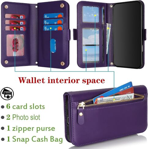 for iPhone 16 Wallet Case for Women,iPhone 16 Case with Strap Crossbody Lanyard,Leather Shockproof Card Holder Stand Zipper Pocket Flip Phone Case-Rose Gold in Kuwait