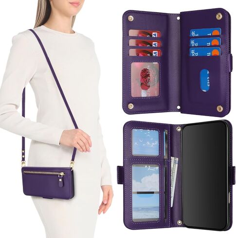 for iPhone 16 Wallet Case for Women,iPhone 16 Case with Strap Crossbody Lanyard,Leather Shockproof Card Holder Stand Zipper Pocket Flip Phone Case-Rose Gold in Kuwait