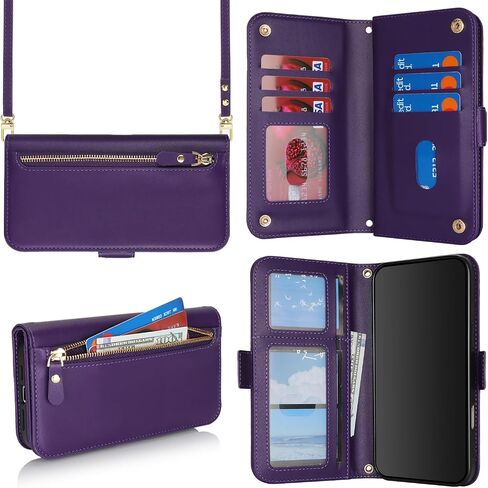 for iPhone 16 Wallet Case for Women,iPhone 16 Case with Strap Crossbody Lanyard,Leather Shockproof Card Holder Stand Zipper Pocket Flip Phone Case-Rose Gold in Kuwait