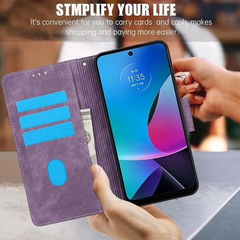Asuwish Phone Case for Motorola Moto G Pure 2021 Wallet Cover with Tempered Glass Screen Protector Flip Wrist Strap Credit Card Holder Slot Stand Cell MotoGPure MotoG GPure XT2163DL 6.5 Women Purple in Saudi Arabia