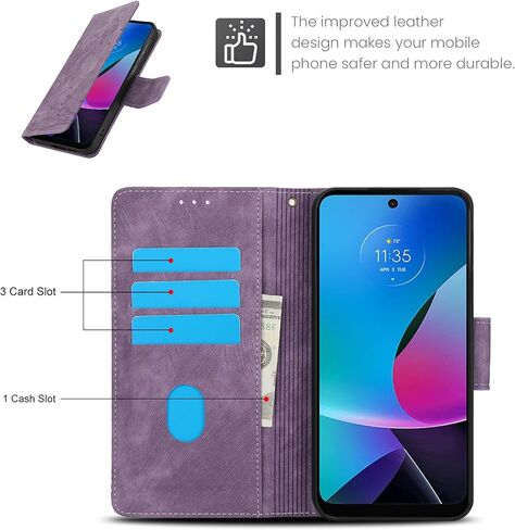 Asuwish Phone Case for Motorola Moto G Pure 2021 Wallet Cover with Tempered Glass Screen Protector Flip Wrist Strap Credit Card Holder Slot Stand Cell MotoGPure MotoG GPure XT2163DL 6.5 Women Purple in Saudi Arabia