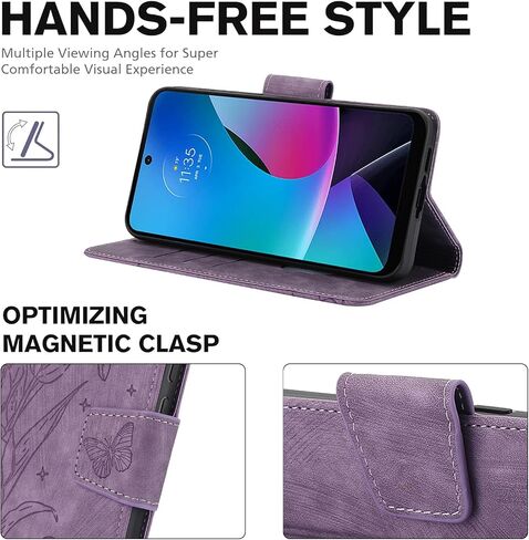 Asuwish Phone Case for Motorola Moto G Pure 2021 Wallet Cover with Tempered Glass Screen Protector Flip Wrist Strap Credit Card Holder Slot Stand Cell MotoGPure MotoG GPure XT2163DL 6.5 Women Purple in Saudi Arabia
