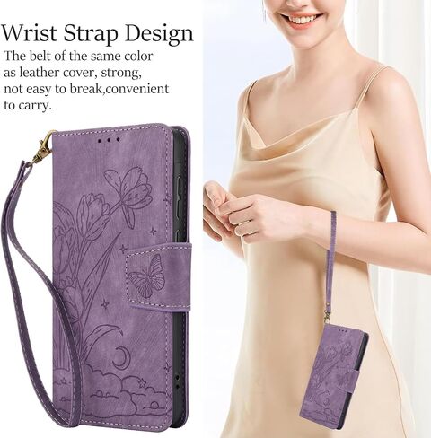 Asuwish Phone Case for Motorola Moto G Pure 2021 Wallet Cover with Tempered Glass Screen Protector Flip Wrist Strap Credit Card Holder Slot Stand Cell MotoGPure MotoG GPure XT2163DL 6.5 Women Purple in Saudi Arabia
