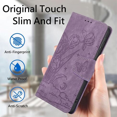Asuwish Phone Case for Motorola Moto G Pure 2021 Wallet Cover with Tempered Glass Screen Protector Flip Wrist Strap Credit Card Holder Slot Stand Cell MotoGPure MotoG GPure XT2163DL 6.5 Women Purple in Saudi Arabia