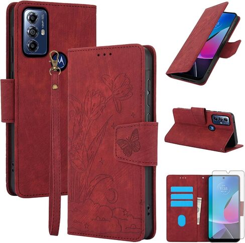 Asuwish Phone Case for Motorola Moto G Pure 2021 Wallet Cover with Tempered Glass Screen Protector Flip Wrist Strap Credit Card Holder Slot Stand Cell MotoGPure MotoG GPure XT2163DL 6.5 Women Purple in Saudi Arabia