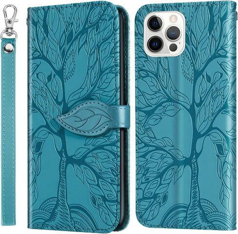 Case for iPhone 16 Pro Wallet Case, iPhone 16 Pro Case Leather with Strap Card Holder Magnetic Kickstand Shockproof Protective Case for iPhone 16 Pro 6.3 inch Life Tree Blue in Saudi Arabia