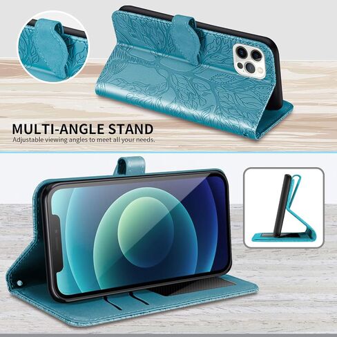 Case for iPhone 16 Pro Wallet Case, iPhone 16 Pro Case Leather with Strap Card Holder Magnetic Kickstand Shockproof Protective Case for iPhone 16 Pro 6.3 inch Life Tree Blue in Saudi Arabia