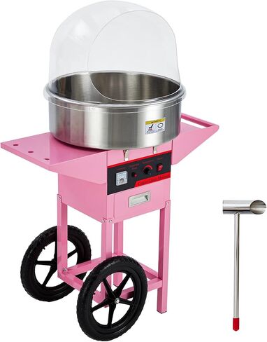 Electric Cotton Candy Machine With Bubble Cover - 1000W Commercial Floss Maker, Stainless Steel Bowl, Sugar Scoop, Drawer, Pink, Ideal for Home & Parties,Pink(with cover) in Saudi Arabia