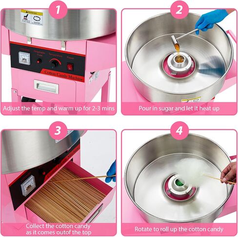 Electric Cotton Candy Machine With Bubble Cover - 1000W Commercial Floss Maker, Stainless Steel Bowl, Sugar Scoop, Drawer, Pink, Ideal for Home & Parties,Pink(with cover) in Saudi Arabia