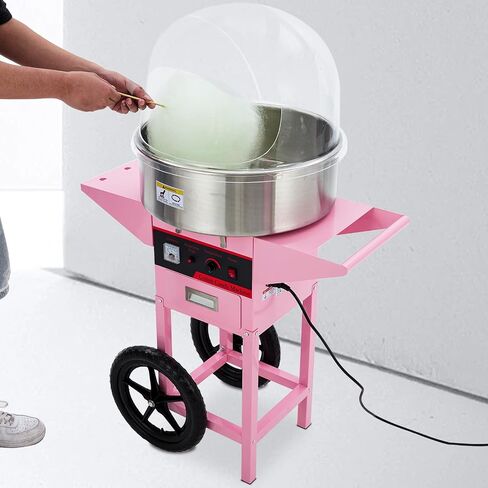 Electric Cotton Candy Machine With Bubble Cover - 1000W Commercial Floss Maker, Stainless Steel Bowl, Sugar Scoop, Drawer, Pink, Ideal for Home & Parties,Pink(with cover) in Saudi Arabia
