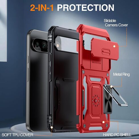ANTSHARE for Google Pixel 9 Pro XL Case (2024), Pixel 9 Pro XL Case with [Slide Camera Protector] [360° Rotatable Kickstand] Military Grade Shockproof Case for Pixel 9 Pro XL 6.8’’- Black in Saudi Arabia