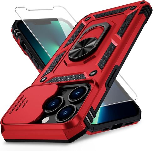 حافظة Weycolor لهاتف iPhone 13 Pro مع غطاء عدسة الكاميرا، وواقي شاشة HD، حماية من السقوط بدرجة عسكرية 10 أقدام، حامل حلقي مغناطيسي، حافظة هاتف واقية لهاتف iPhone 13 Pro، أسود in Kuwait