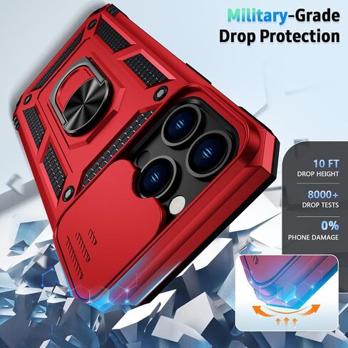 حافظة Weycolor لهاتف iPhone 13 Pro مع غطاء عدسة الكاميرا، وواقي شاشة HD، حماية من السقوط بدرجة عسكرية 10 أقدام، حامل حلقي مغناطيسي، حافظة هاتف واقية لهاتف iPhone 13 Pro، أسود in Kuwait