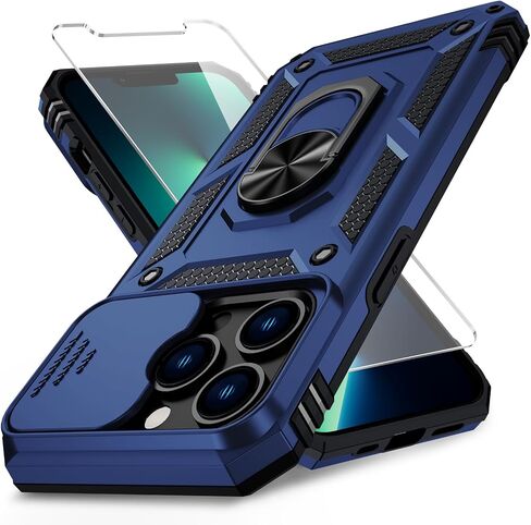 حافظة Weycolor لهاتف iPhone 13 Pro مع غطاء عدسة الكاميرا، وواقي شاشة HD، حماية من السقوط بدرجة عسكرية 10 أقدام، حامل حلقي مغناطيسي، حافظة هاتف واقية لهاتف iPhone 13 Pro، أسود in Kuwait