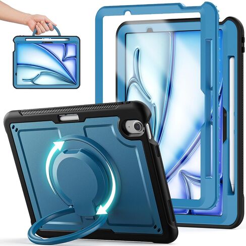 Case for iPad Air 11 Inch M2 2024,Lightweight Shockproof Drop-Proof Cover with Screen Protector,360° Rotating Handle Stand,Adjustable Shoulder Strap&Pencil Holder(Dark Blue) in Saudi Arabia