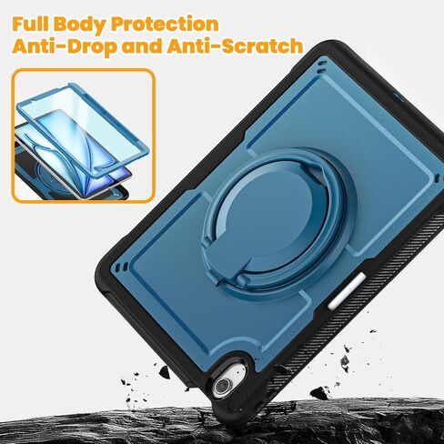 Case for iPad Air 11 Inch M2 2024,Lightweight Shockproof Drop-Proof Cover with Screen Protector,360° Rotating Handle Stand,Adjustable Shoulder Strap&Pencil Holder(Dark Blue) in Saudi Arabia