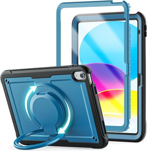 Case for iPad Air 11 Inch M2 2024,Lightweight Shockproof Drop-Proof Cover with Screen Protector,360° Rotating Handle Stand,Adjustable Shoulder Strap&Pencil Holder(Dark Blue) in Saudi Arabia
