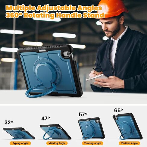 Case for iPad Air 11 Inch M2 2024,Lightweight Shockproof Drop-Proof Cover with Screen Protector,360° Rotating Handle Stand,Adjustable Shoulder Strap&Pencil Holder(Dark Blue) in Saudi Arabia