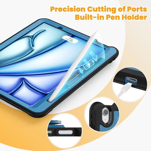 Case for iPad Air 11 Inch M2 2024,Lightweight Shockproof Drop-Proof Cover with Screen Protector,360° Rotating Handle Stand,Adjustable Shoulder Strap&Pencil Holder(Dark Blue) in Saudi Arabia