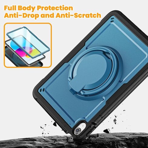 Case for iPad Air 11 Inch M2 2024,Lightweight Shockproof Drop-Proof Cover with Screen Protector,360° Rotating Handle Stand,Adjustable Shoulder Strap&Pencil Holder(Dark Blue) in Saudi Arabia