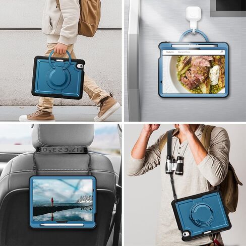 Case for iPad Air 11 Inch M2 2024,Lightweight Shockproof Drop-Proof Cover with Screen Protector,360° Rotating Handle Stand,Adjustable Shoulder Strap&Pencil Holder(Dark Blue) in Saudi Arabia