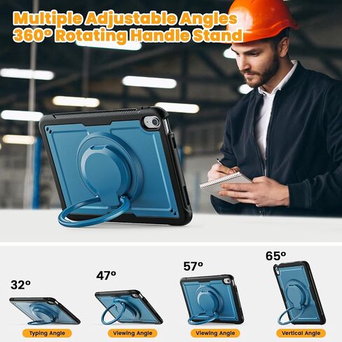 Case for iPad Air 11 Inch M2 2024,Lightweight Shockproof Drop-Proof Cover with Screen Protector,360° Rotating Handle Stand,Adjustable Shoulder Strap&Pencil Holder(Dark Blue) in Saudi Arabia