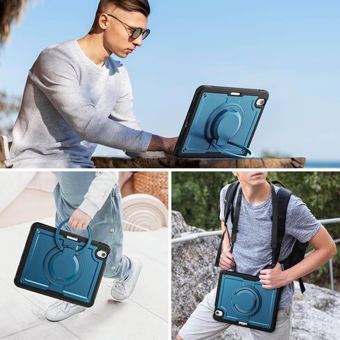 Case for iPad Air 11 Inch M2 2024,Lightweight Shockproof Drop-Proof Cover with Screen Protector,360° Rotating Handle Stand,Adjustable Shoulder Strap&Pencil Holder(Dark Blue) in Saudi Arabia