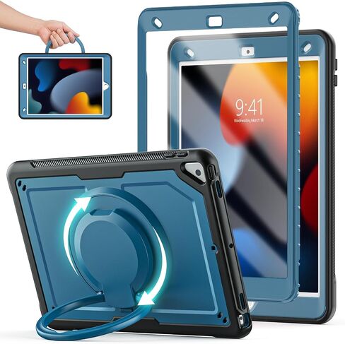 Case for iPad Air 11 Inch M2 2024,Lightweight Shockproof Drop-Proof Cover with Screen Protector,360° Rotating Handle Stand,Adjustable Shoulder Strap&Pencil Holder(Dark Blue) in Saudi Arabia