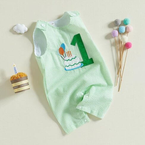 Baby Boy First Birthday Outfit Sleeveless 1st Birthday Romper Jumpsuit One Piece Bodysuit Infant Onesie Clothes in Saudi Arabia