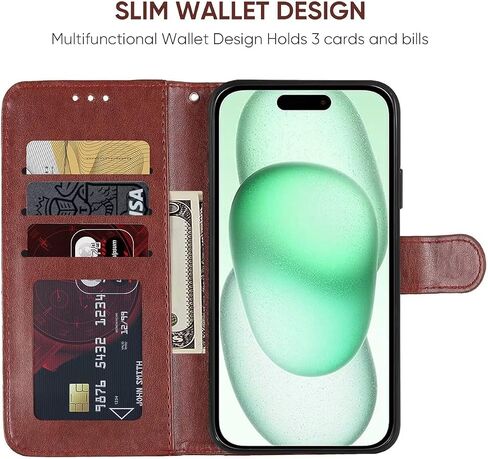 Case for iPhone 15 Plus Case 6.7", Apple 15 Plus Wallet Case with Tempered Glass Screen Protector, Flower Leather Flip Credit Card Holder Stand Phone Cover Cases for iPhone 15 Plus Brown in Saudi Arabia