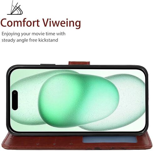 Case for iPhone 15 Plus Case 6.7", Apple 15 Plus Wallet Case with Tempered Glass Screen Protector, Flower Leather Flip Credit Card Holder Stand Phone Cover Cases for iPhone 15 Plus Brown in Saudi Arabia