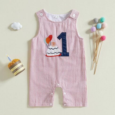 Baby Boy First Birthday Outfit Sleeveless 1st Birthday Romper Jumpsuit One Piece Bodysuit Infant Onesie Clothes in Kuwait