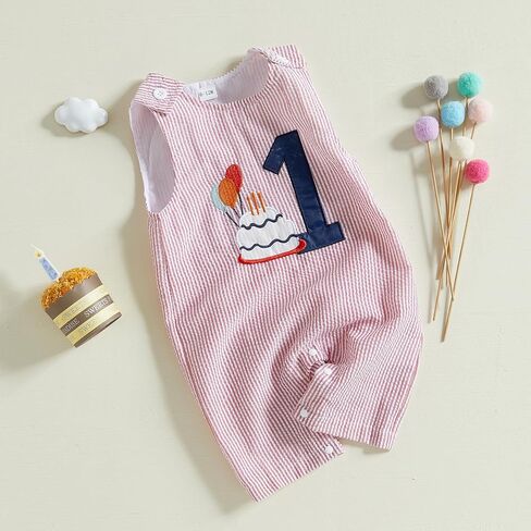 Baby Boy First Birthday Outfit Sleeveless 1st Birthday Romper Jumpsuit One Piece Bodysuit Infant Onesie Clothes in Kuwait