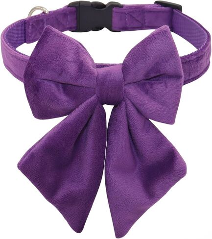 THAIN Velvet Dog Collar with Style Bow Tie, Quick Release Plastic Buckle Adjustable Dog Collars for Small Medium Large Dogs Pets(S, Velvet Pink) in Kuwait