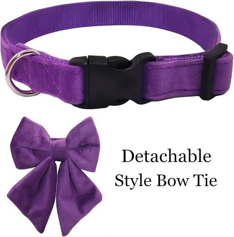 THAIN Velvet Dog Collar with Style Bow Tie, Quick Release Plastic Buckle Adjustable Dog Collars for Small Medium Large Dogs Pets(S, Velvet Pink) in Kuwait
