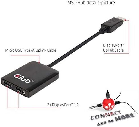 Club3D CSV-6400 Multi Stream Transport (MST) DisplayPort to DisplayPort Multi Monitor Splitter - 4-Port MST Hub - DP 1.2 to 4x DP MST Hub USB powered in Saudi Arabia