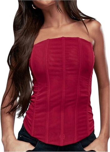 SHENHE Women's Vintage Strapless Boned Mesh Bustier Corset Top Bodyshaper Tube Top in Saudi Arabia