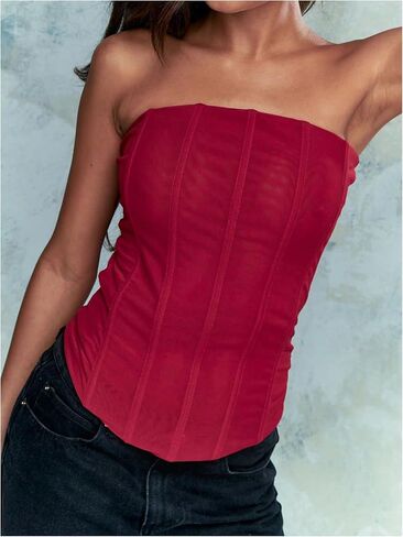 SHENHE Women's Vintage Strapless Boned Mesh Bustier Corset Top Bodyshaper Tube Top in Saudi Arabia