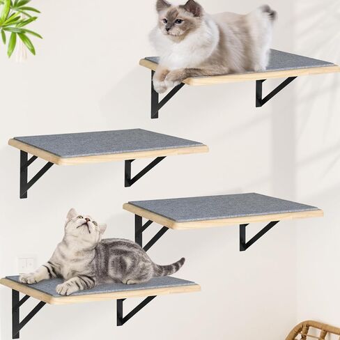 Cat Wall Shelves Set of 2, Wood Cat Shelves for Wall, Cat Wall Bed Hammock with Scratching Pad, Cat Climbing Shelf for Sleeping Playing, Cat Window Perch for Large Cats, Black Cat Furniture for Indoor in Saudi Arabia