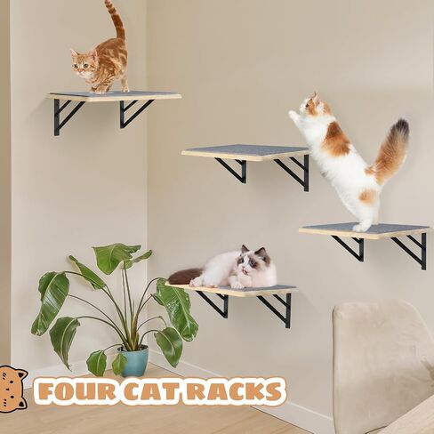Cat Wall Shelves Set of 2, Wood Cat Shelves for Wall, Cat Wall Bed Hammock with Scratching Pad, Cat Climbing Shelf for Sleeping Playing, Cat Window Perch for Large Cats, Black Cat Furniture for Indoor in Saudi Arabia