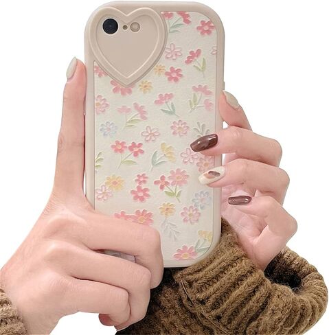 Ownest Compatible with iPhone 7/8/SE/SE 2Case with Cute Flowers Floral Pattern for Women Girls Soft Silicone Love Lens Protection Case for iPhone 7/8/SE/SE 2-White in Kuwait