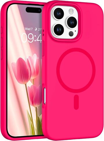 BENTOBEN Magnetic Case for iPhone 16 Pro, iPhone 16 Pro Silicone Case, [Compatible with MagSafe] Soft Silicone Gel Rubber Bumper Shockproof Protective Phone Cover for iPhone 16 Pro 6.3", Hot Pink in Saudi Arabia