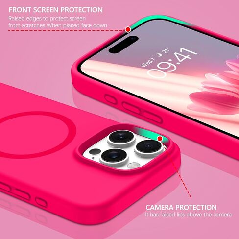 BENTOBEN Magnetic Case for iPhone 16 Pro, iPhone 16 Pro Silicone Case, [Compatible with MagSafe] Soft Silicone Gel Rubber Bumper Shockproof Protective Phone Cover for iPhone 16 Pro 6.3", Hot Pink in Saudi Arabia