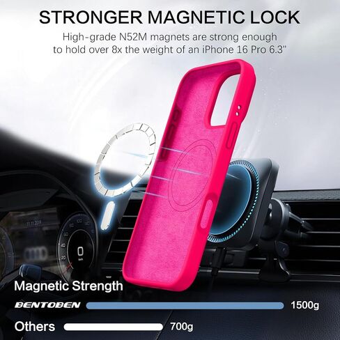 BENTOBEN Magnetic Case for iPhone 16 Pro, iPhone 16 Pro Silicone Case, [Compatible with MagSafe] Soft Silicone Gel Rubber Bumper Shockproof Protective Phone Cover for iPhone 16 Pro 6.3", Hot Pink in Saudi Arabia